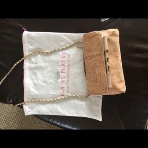 Elaine Turner cork/gold clutch with strap
